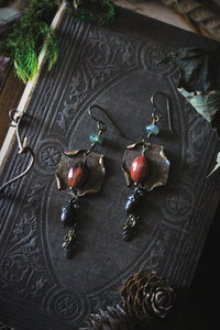 The Forest Haunt  | Enderi. Antiqued Brass & Gemstone Earrings.