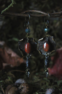 The Forest Haunt  | Enderi. Antiqued Brass & Gemstone Earrings.