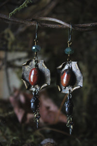 The Forest Haunt  | Enderi. Antiqued Brass & Gemstone Earrings.