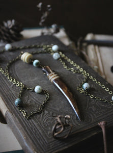 Cernunnos. Long Bead Station Pendant Necklace.