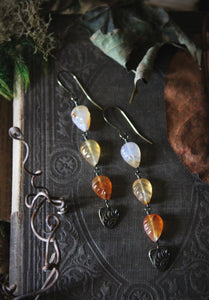 The Forest Haunt  | Golden Elm. Linear Carved Carnelian Earrings.
