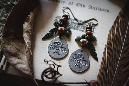 The Forest Haunt  | Spirit of the Sun. Artisan Pewter Beaded Charm Earrings.