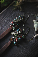 Load image into Gallery viewer, The Forest Haunt  | Doire. Gemstone &amp; Wood Dagger Earrings.