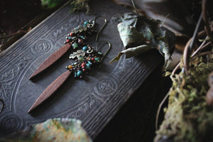 The Forest Haunt  | Doire. Gemstone & Wood Dagger Earrings.