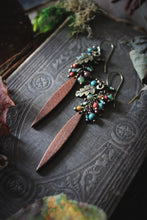Load image into Gallery viewer, The Forest Haunt  | Doire. Gemstone &amp; Wood Dagger Earrings.