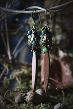 Load image into Gallery viewer, The Forest Haunt  | Doire. Gemstone &amp; Wood Dagger Earrings.