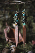 Load image into Gallery viewer, The Forest Haunt  | Doire. Gemstone &amp; Wood Dagger Earrings.