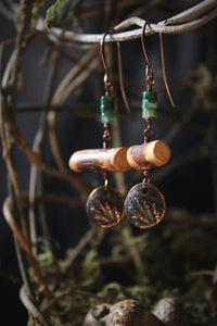The Forest Haunt  | Wood Wife. Antiqued Copper, Wood & Stone Earrings.