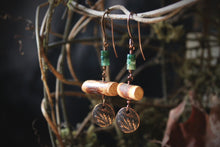 Load image into Gallery viewer, The Forest Haunt  | Wood Wife. Antiqued Copper, Wood &amp; Stone Earrings.
