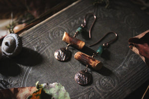 The Forest Haunt  | Wood Wife. Antiqued Copper, Wood & Stone Earrings.