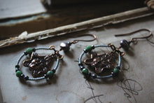 Load image into Gallery viewer, Greenfolk |  Gemstone &amp; Glass Bead Hoop Charm Earrings.