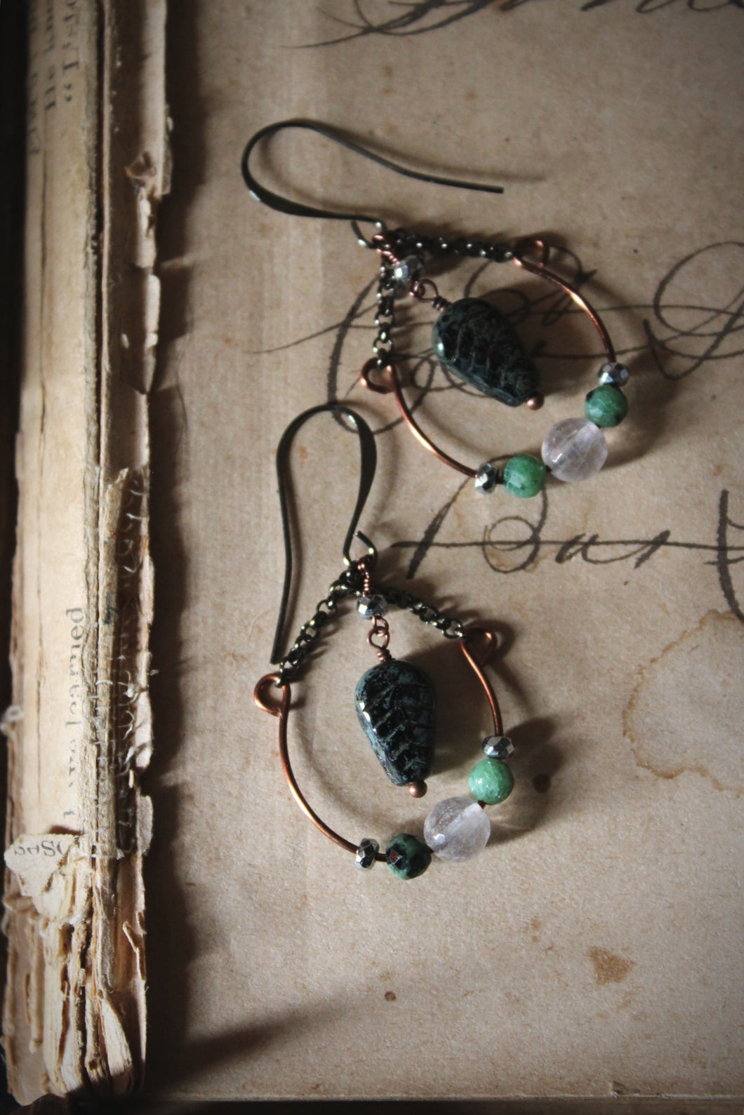 Seelie |  Gemstone & Czech Glass Semi Hoop Earrings.