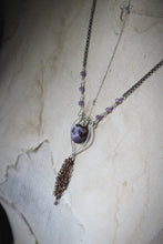 Load image into Gallery viewer, Frolic II. Amethyst Mixed Metals Tassel Necklace.