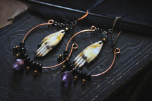 Load image into Gallery viewer, Ghoul's Night |  Artisan Pewter &amp; Gemstone Hoop Earrings.