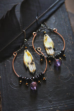 Load image into Gallery viewer, Ghoul's Night |  Artisan Pewter &amp; Gemstone Hoop Earrings.