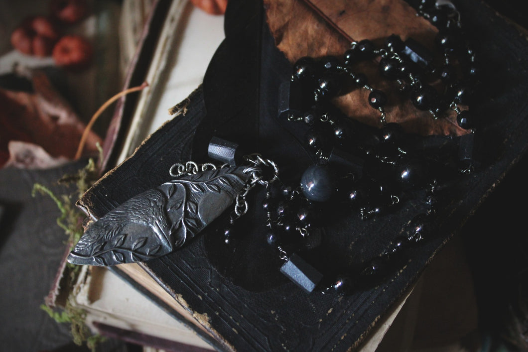 Legend & Lore  | Raven Rock. Beaded Gemstone Pendant Necklace.