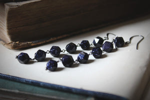 The Night Sky Collection | Galaxy. Linear Blue Goldstone Earrings.