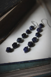 The Night Sky Collection | Galaxy. Linear Blue Goldstone Earrings.