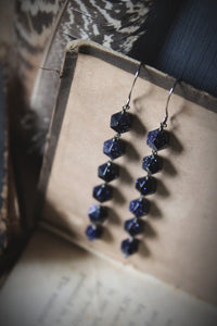 The Night Sky Collection | Galaxy. Linear Blue Goldstone Earrings.