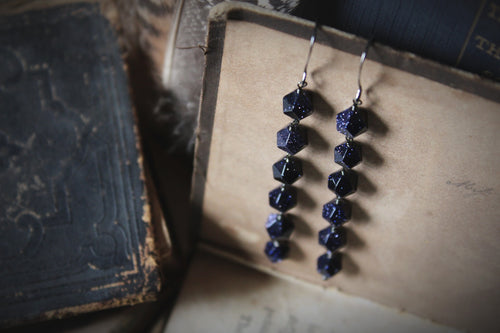 The Night Sky Collection | Galaxy. Linear Blue Goldstone Earrings.