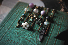 Load image into Gallery viewer, Spirited | Phantoms &amp; Flowers. Beaded Gemstone &amp; Charm Hair Pin Set.
