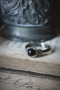 The Night Sky Collection | Cosmic. Blue Goldstone Wire-wrap Ring.