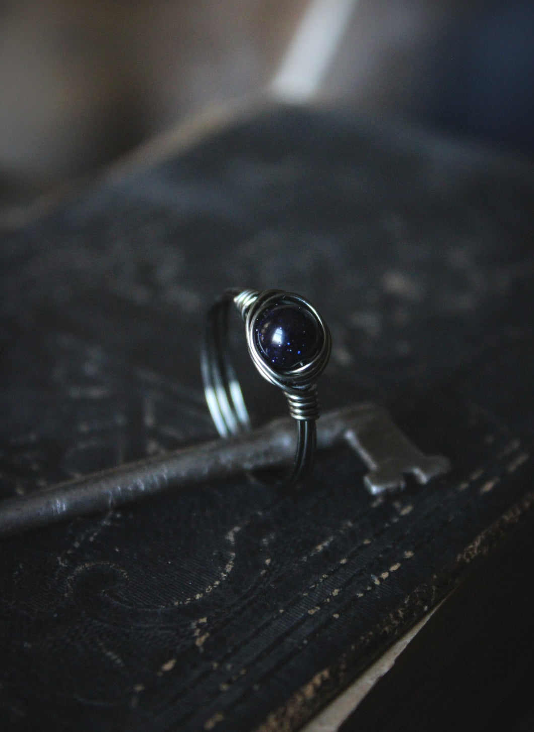 The Night Sky Collection | Cosmic. Blue Goldstone Wire-wrap Ring.