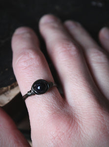 The Night Sky Collection | Cosmic. Blue Goldstone Wire-wrap Ring.