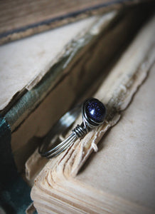 The Night Sky Collection | Cosmic. Blue Goldstone Wire-wrap Ring.