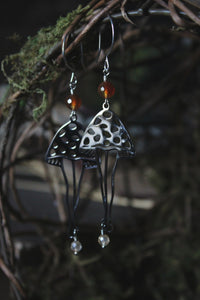 Shroomtress. Whimsical Mushroom Dangle Earrings.