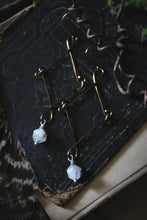 Load image into Gallery viewer, Long Shadow. Antiqued Bronze &amp; Quartz Earrings.