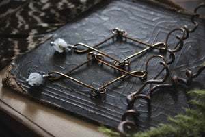 Long Shadow. Antiqued Bronze & Quartz Earrings.