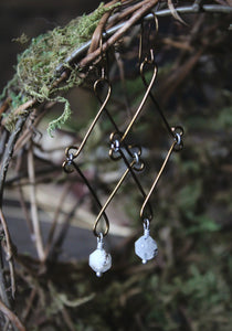 Long Shadow. Antiqued Bronze & Quartz Earrings.