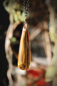 Ciderhouse. Vintage Amber Glass Droplet Pendant Necklace.