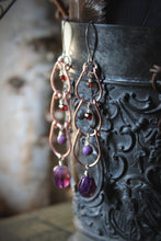 Load image into Gallery viewer, Rain Chain | Amethyst &amp; Garnet || Gemstone Dangle Earrings.