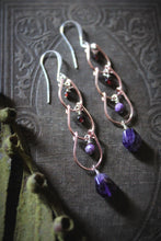 Load image into Gallery viewer, Rain Chain | Amethyst &amp; Garnet || Gemstone Dangle Earrings.