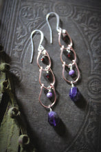 Load image into Gallery viewer, Rain Chain | Amethyst &amp; Garnet || Gemstone Dangle Earrings.
