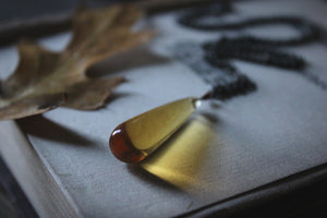 Ciderhouse. Vintage Amber Glass Droplet Pendant Necklace.