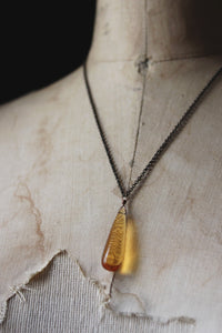 Ciderhouse. Vintage Amber Glass Droplet Pendant Necklace.