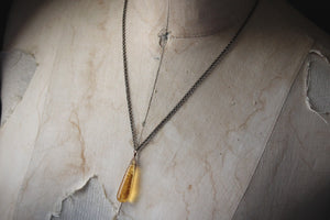 Ciderhouse. Vintage Amber Glass Droplet Pendant Necklace.