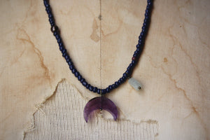 The Spellcaster Necklace | No.3. Hand-strung Amethyst Moon Pendant Necklace.