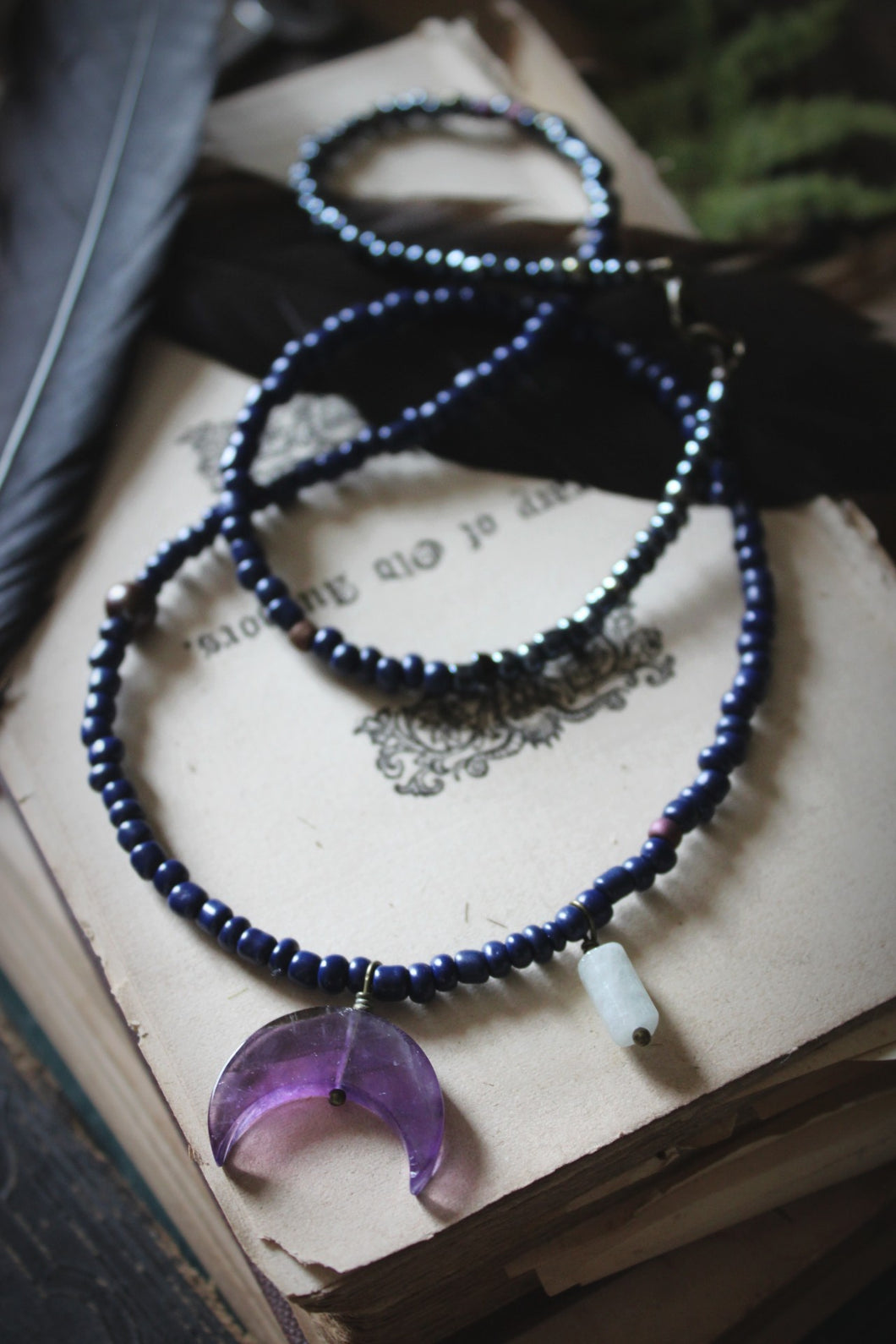 The Spellcaster Necklace | No.3. Hand-strung Amethyst Moon Pendant Necklace.