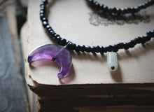 Load image into Gallery viewer, The Spellcaster Necklace | No.3. Hand-strung Amethyst Moon Pendant Necklace.