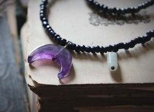 The Spellcaster Necklace | No.3. Hand-strung Amethyst Moon Pendant Necklace.