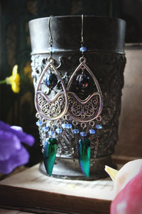 The Neon Garden | Flora's Jewel. Antiqued Silver & Beetle Wing Earrings.