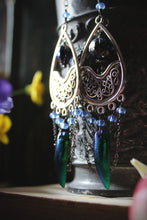 Load image into Gallery viewer, The Neon Garden | Flora&#39;s Jewel. Antiqued Silver &amp; Beetle Wing Earrings.