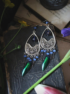 The Neon Garden | Flora's Jewel. Antiqued Silver & Beetle Wing Earrings.