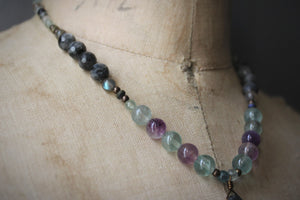 Northern Lights | Black Aurora. Beaded Gemstone Pendant Necklace.