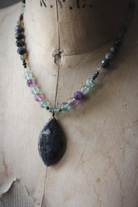 Northern Lights | Black Aurora. Beaded Gemstone Pendant Necklace.