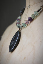 Load image into Gallery viewer, Northern Lights | Black Aurora. Beaded Gemstone Pendant Necklace.